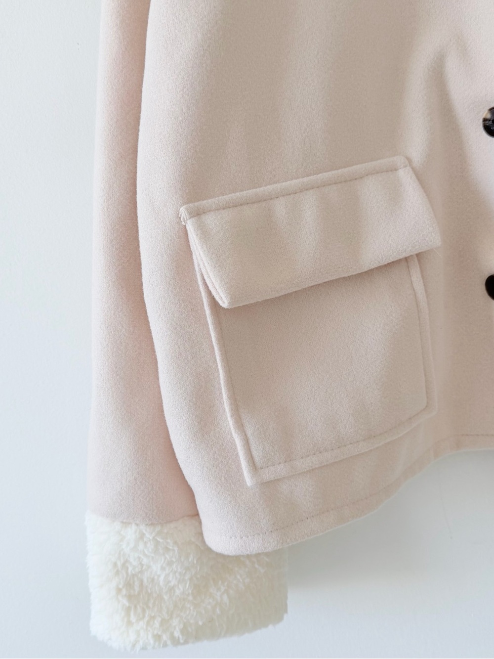 WiFi Light Blush Pink Sherpa Trim Oversized Shacket Jacket Women’s Size M - Picture 5 of 12